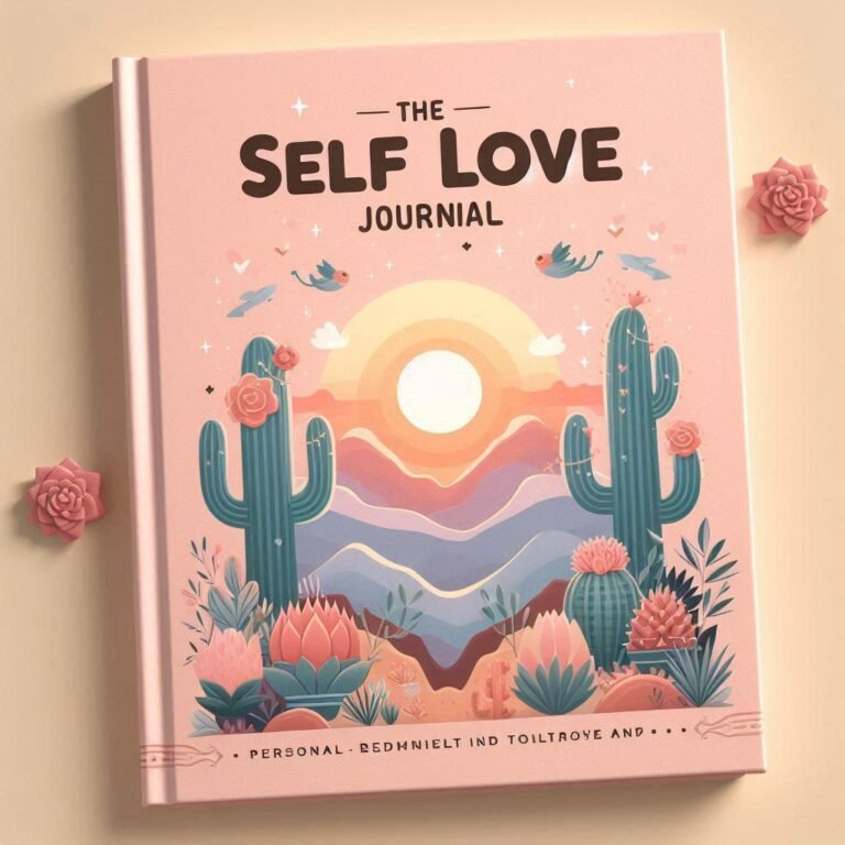 Cover of ‘The Self Love Journal’ depicting a serene desert sunrise scene, symbolizing personal growth and reflection.